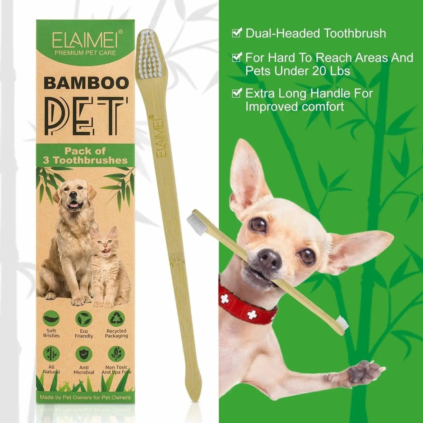 ELAIMEI Bamboo Pet Toothbrush Set-4