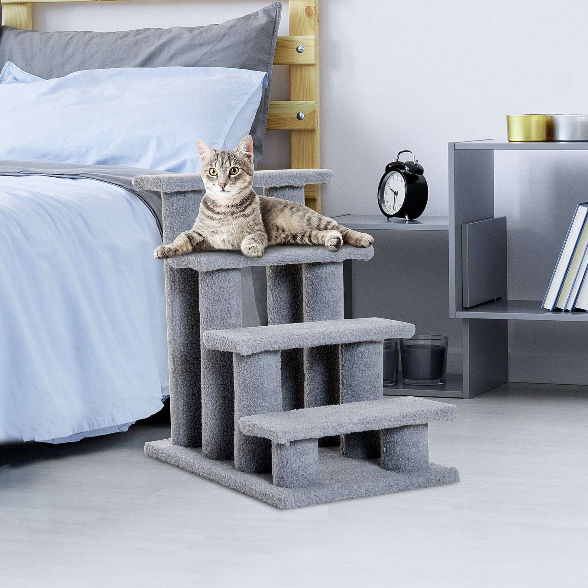 Pet Stair Pet Steps for Bed Cat Little Older Animal Climb Ladder Portable Pet Access Assistance 63.5x43x60cm Grey-1
