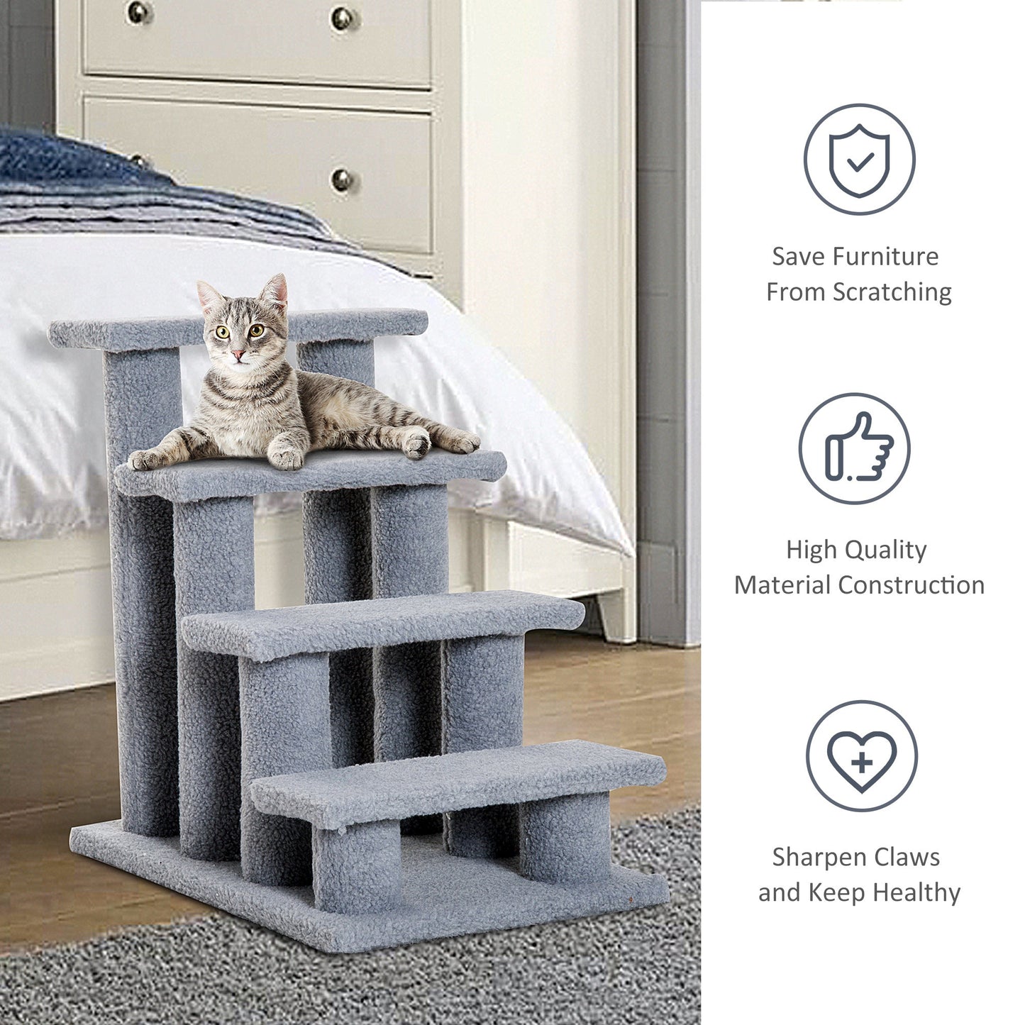 Pet Stair Pet Steps for Bed Cat Little Older Animal Climb Ladder Portable Pet Access Assistance 63.5x43x60cm Grey-4